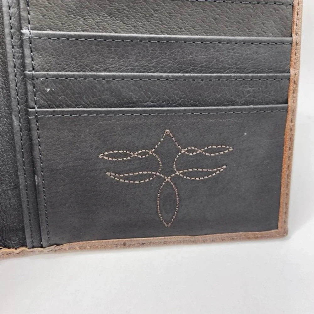 Justin Mens RFID  Low Profile Bifold Wallet Brown Leather Rodeo Western‎ NIB
